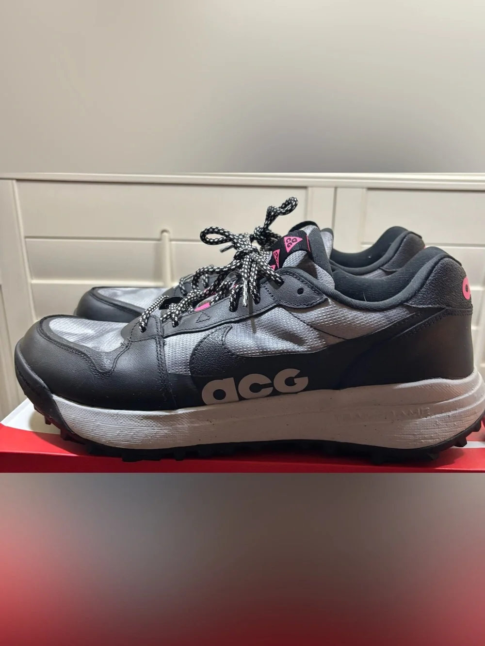 Nike ACG Trail Sneakers in Gray and Black with Pink Accents